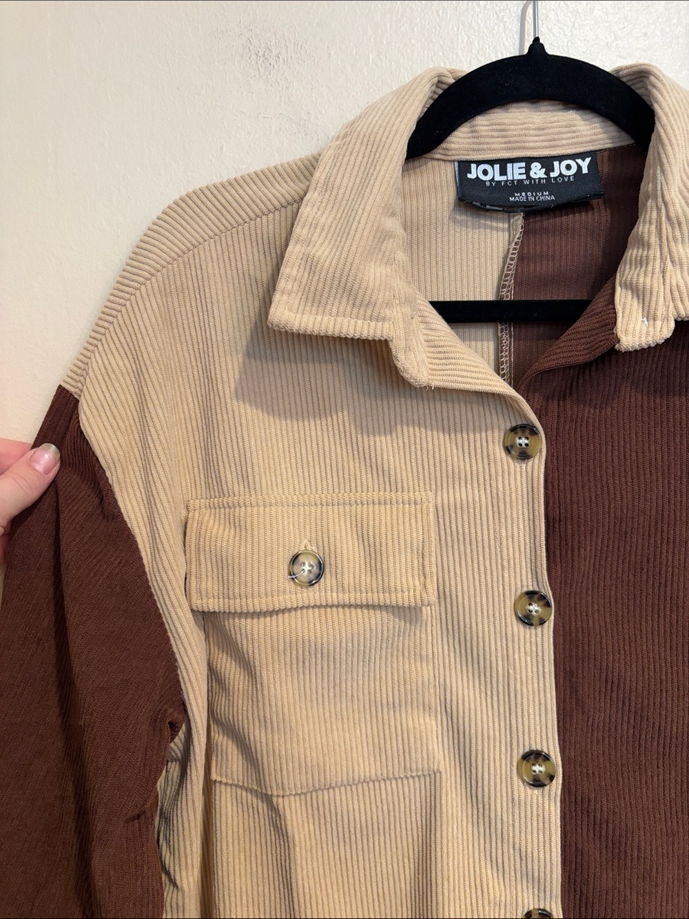 Jolie & Joy Brown Colorblock Button Up Shirt, Fall Comfy Vibes - Picture 7 of 7